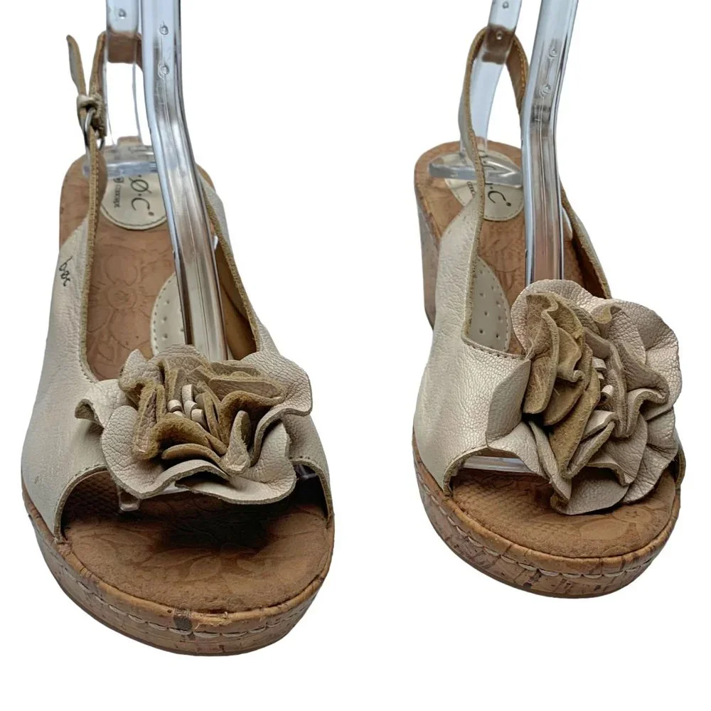 b.o.c‎ C63511 Cream Leather Cork Platform Slingback Wedge Sandal